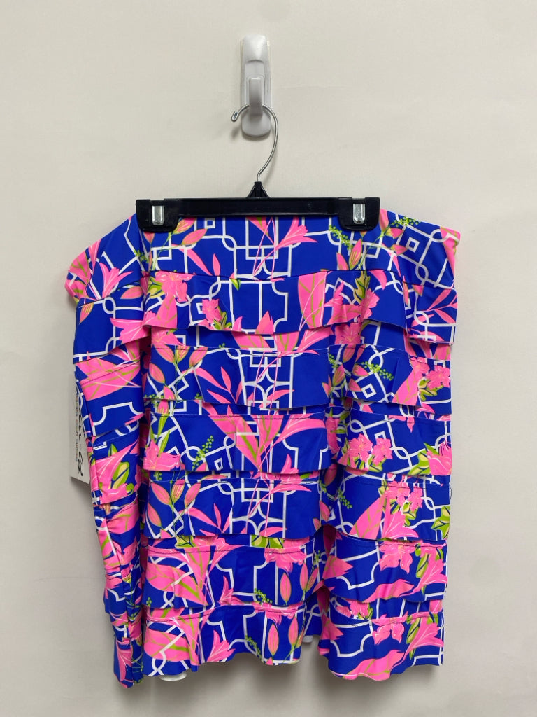 NWT LuLu-B Size XL Neon Blue Pink/White Flowers Tiered Ladies Skort
