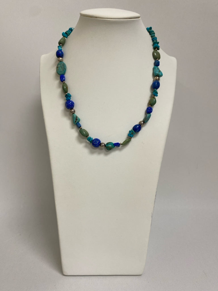 Blue/Green Silver Stones Necklace