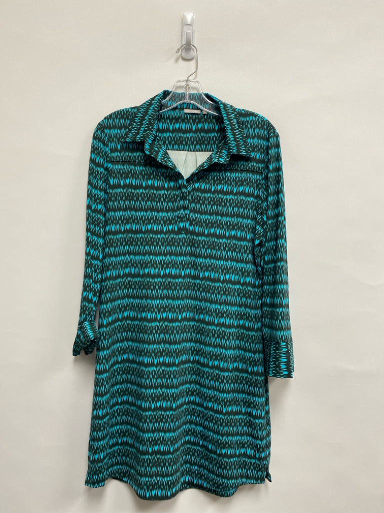 Ellie Kai Size 8 Forest Green Turquoise Print Long Sleeve Ladies Dress