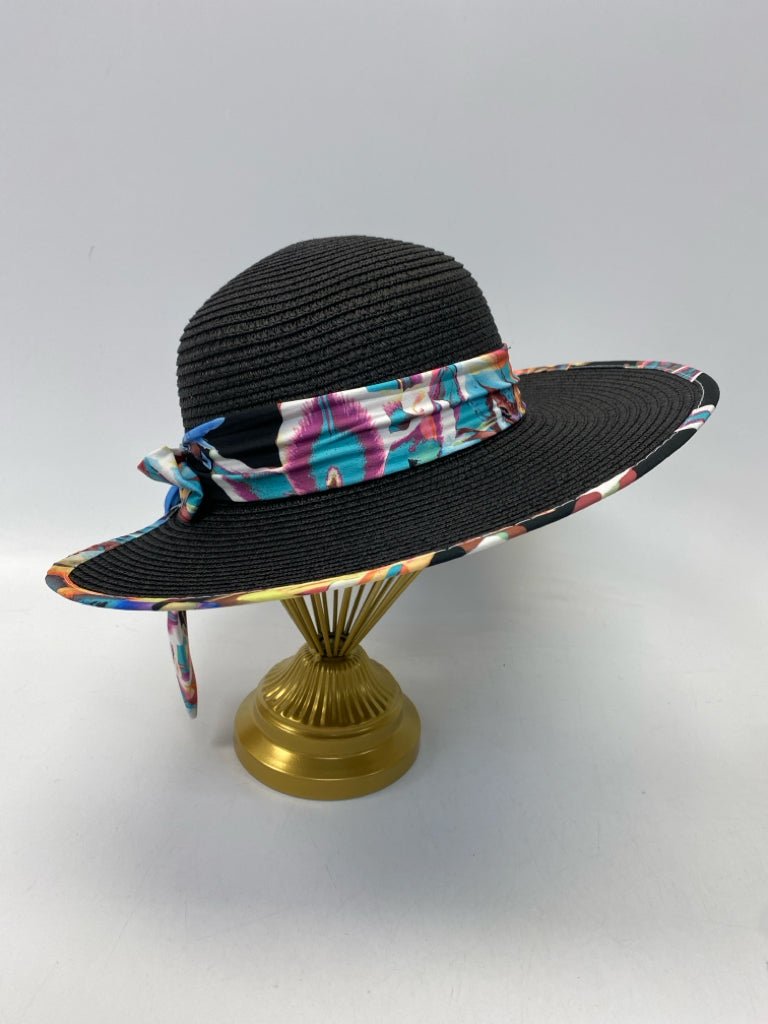 Nicole Miller Black Multi Color Straw Hat