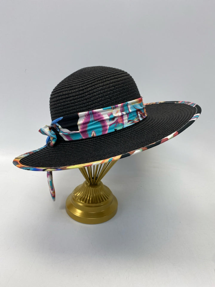 Nicole Miller Black Multi Color Straw Hat