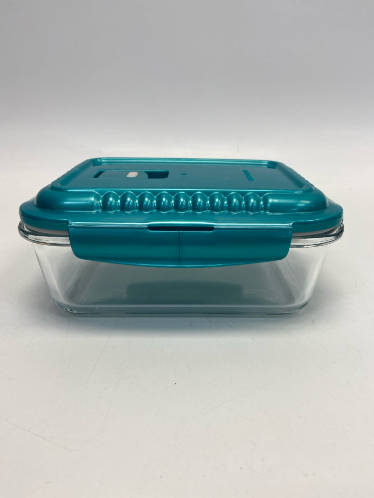 Lock &amp; Lock Turquoise Clear Glass Storage Container