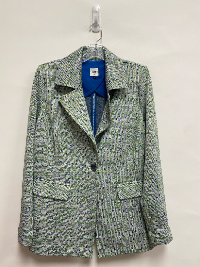 Cabi Size L White Green/Blue Geometric Ladies Jacket