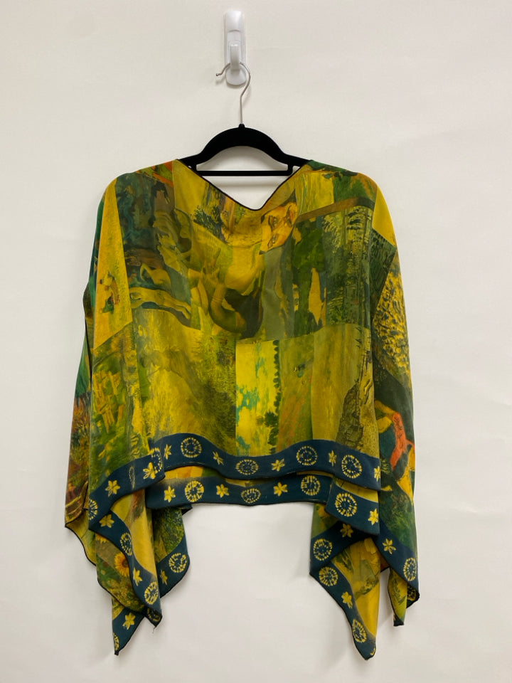 Size OSFM Gold Orange/Multi Poncho Silk Ladies Top