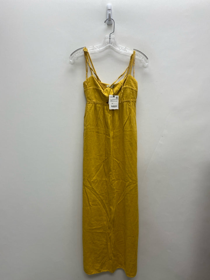 NWT Zara Size XS Mustard Maxi Linen Blend Ladies Dress