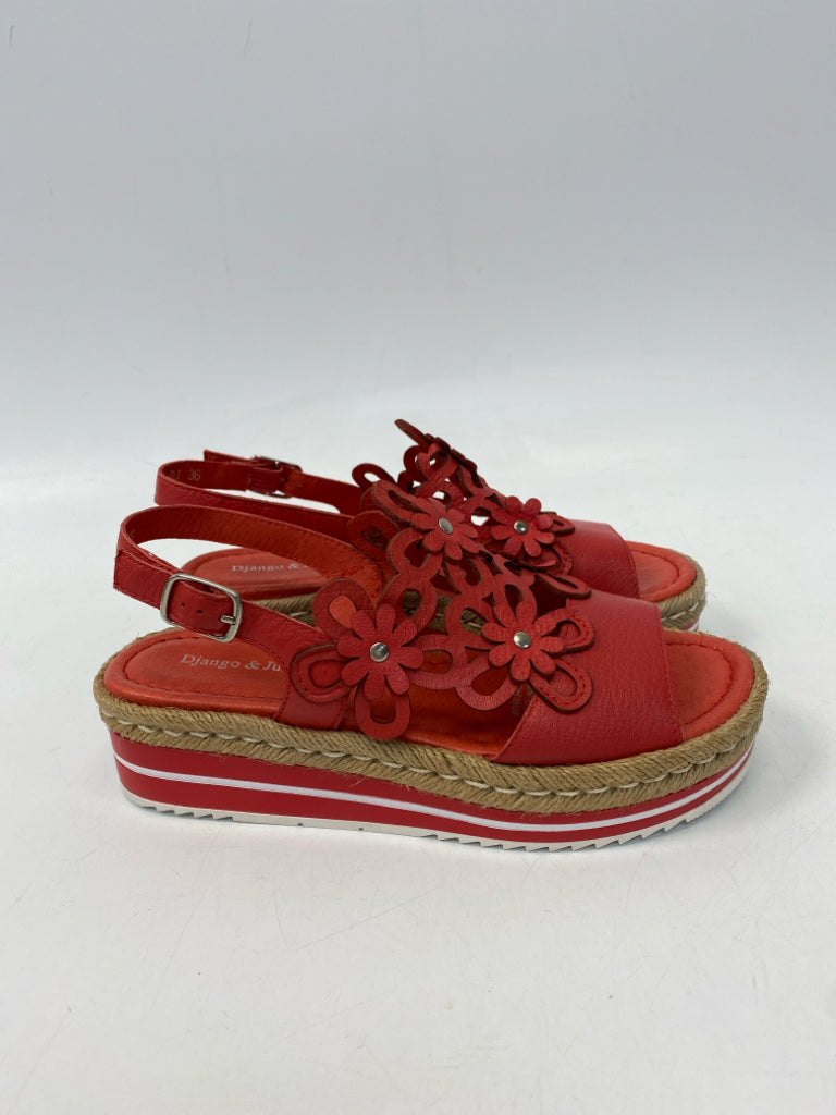 NWOT Django &amp; Juliette  Size 36 Red Flower(s) Sandals