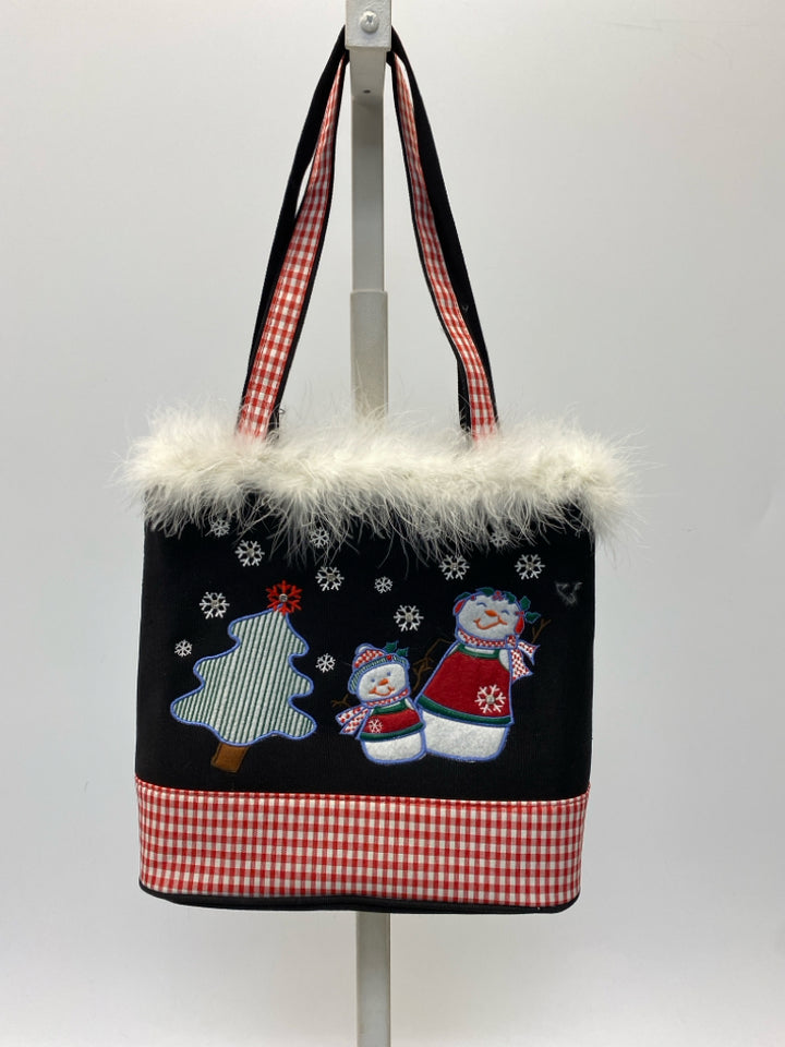 NWT Black Red/White Snowman/men Tote Bag