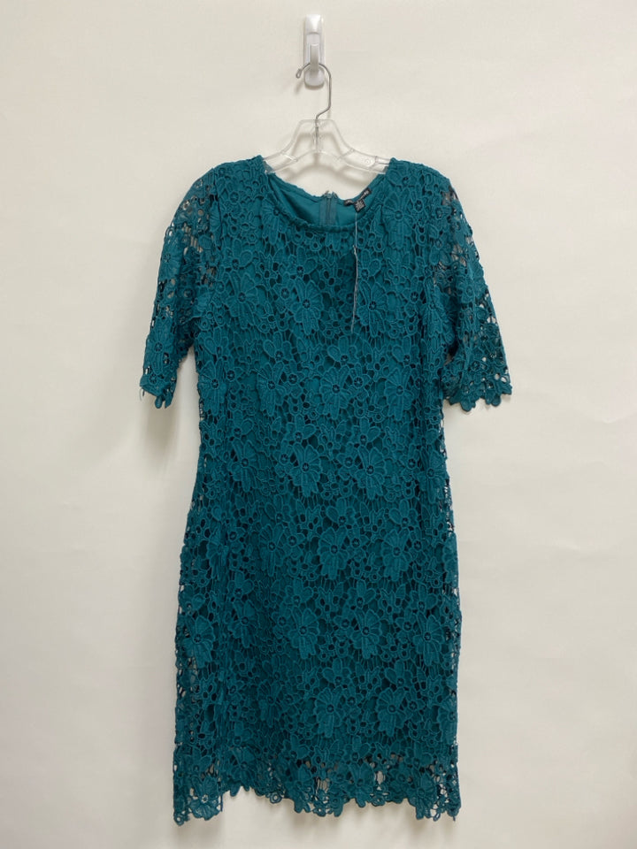 NWT Nina Leonard Size L Dark Teal Blue Flowers Lace Ladies Dress