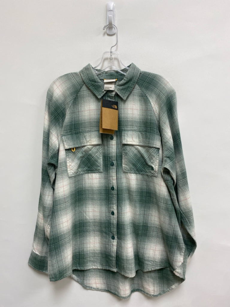 NWT North Face Size L Green/Cream Plaid Flannel Ladies Top