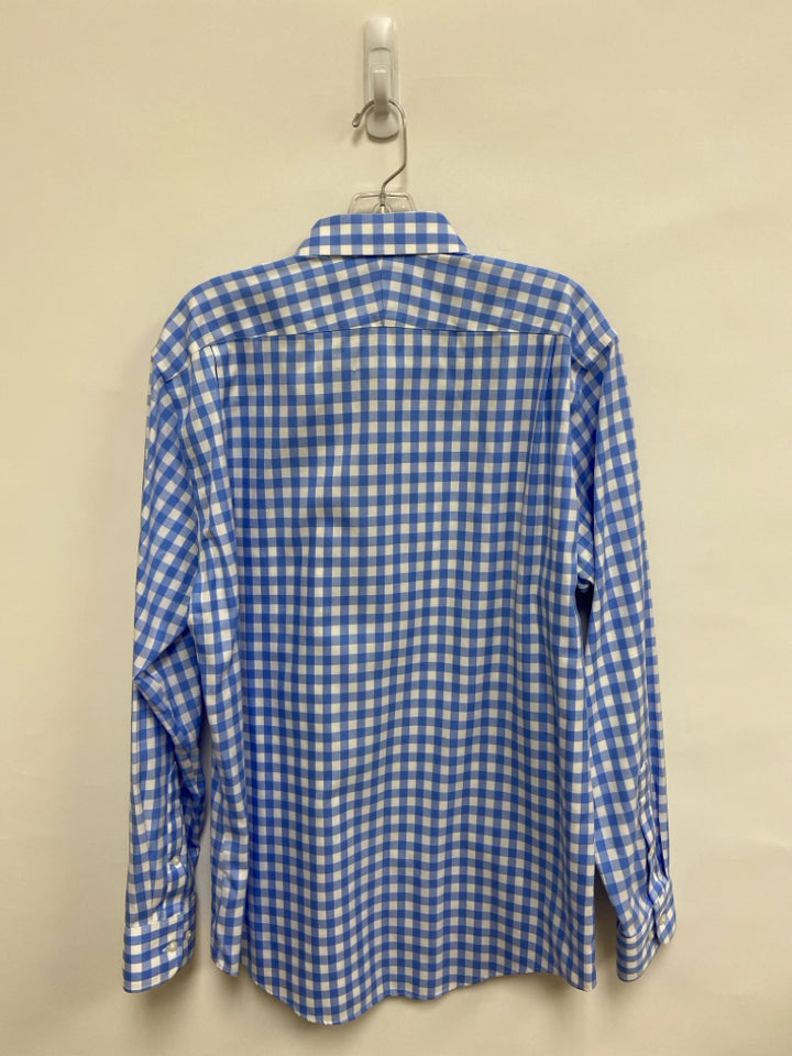 Nordstrom Size 16.5 White Blue Checkered Men&