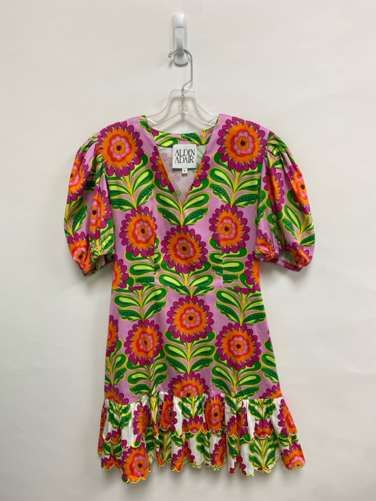 ALDEN ADAIR Size S Lavender Green/Orange Floral Puff Sleeve Ladies Dress