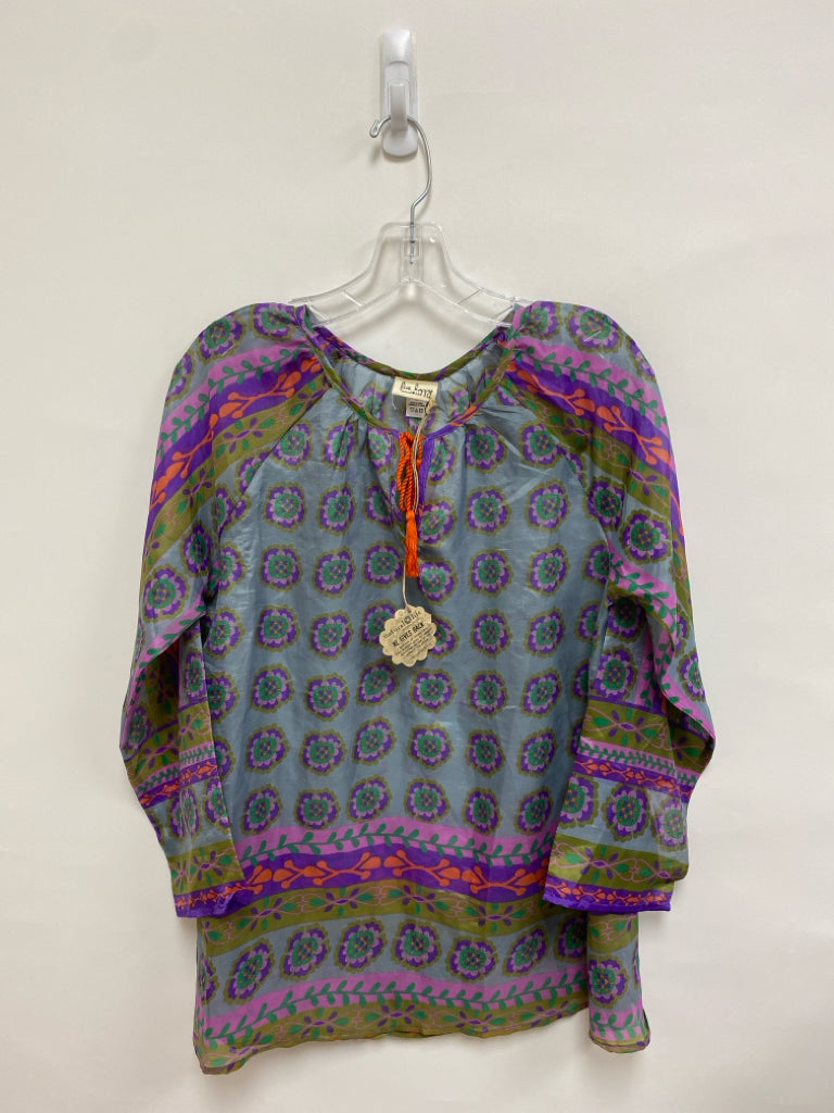 NWT Natural Life Size S Dusty Blue Purple/Green Assorted Print Ladies Top