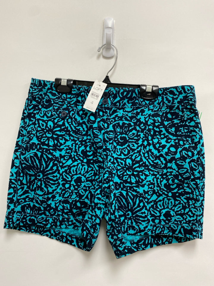 NWT LOFT Size 4 Turquoise Black Floral Ladies Shorts