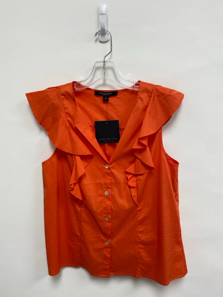 NWT Andrew Marc Size M Orange Ruffles V Neck Ladies Top