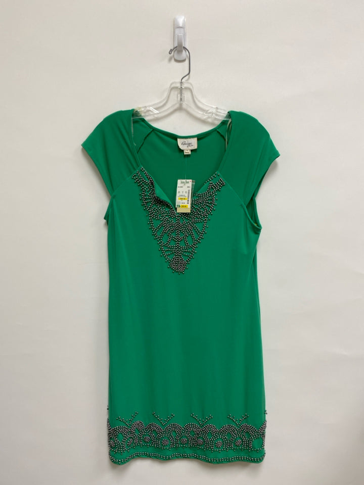 NWT Beige Size S Green Silver Beaded Ladies Dress