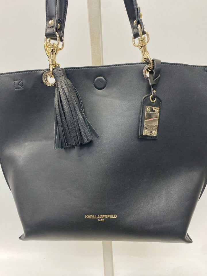 Karl Lagerfeld Black Gold Accent(s) Leather Handbag