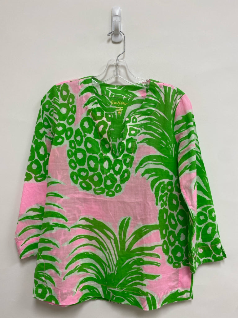 LILLY PULITZER Size XS Pink/White Green Pineapples Ladies Top