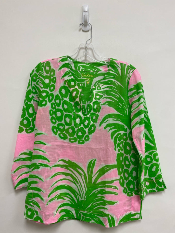 LILLY PULITZER Size XS Pink/White Green Pineapples Ladies Top
