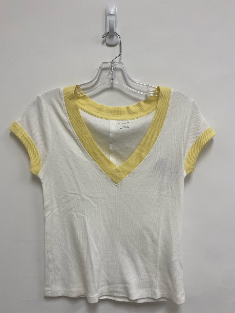 Pilcro Size S White Yellow Trimmed Ladies Top