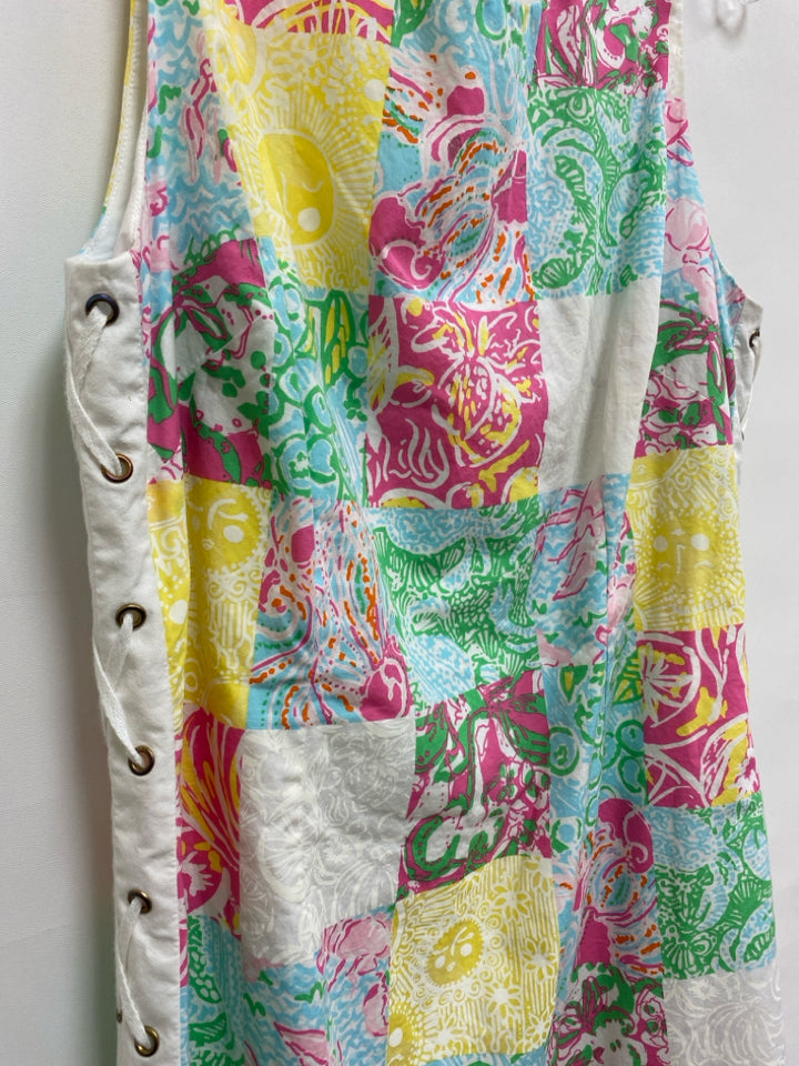 LILLY PULITZER Size 14 White Pink/Green Assorted Print Sleeveless Ladies Dress