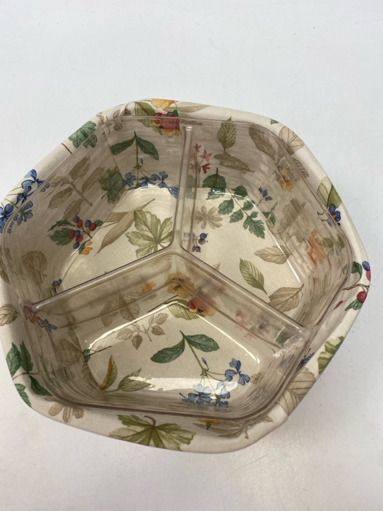 Longaberger Brown Cream/Multi Flowers Wood Basket