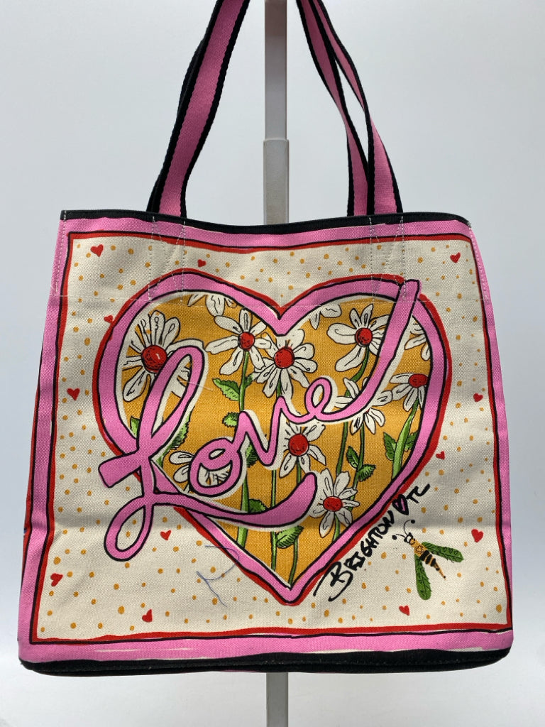 NWT Brighton  Size Cream Pink/Multi Heart(s) Canvas Tote Bag