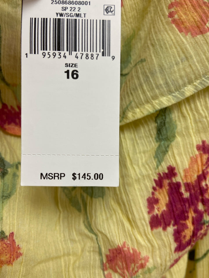 NWT Lauren Ralph Lauren  SIZE  16 Yellow Coral/Pink Crinkle Plus Size Dress