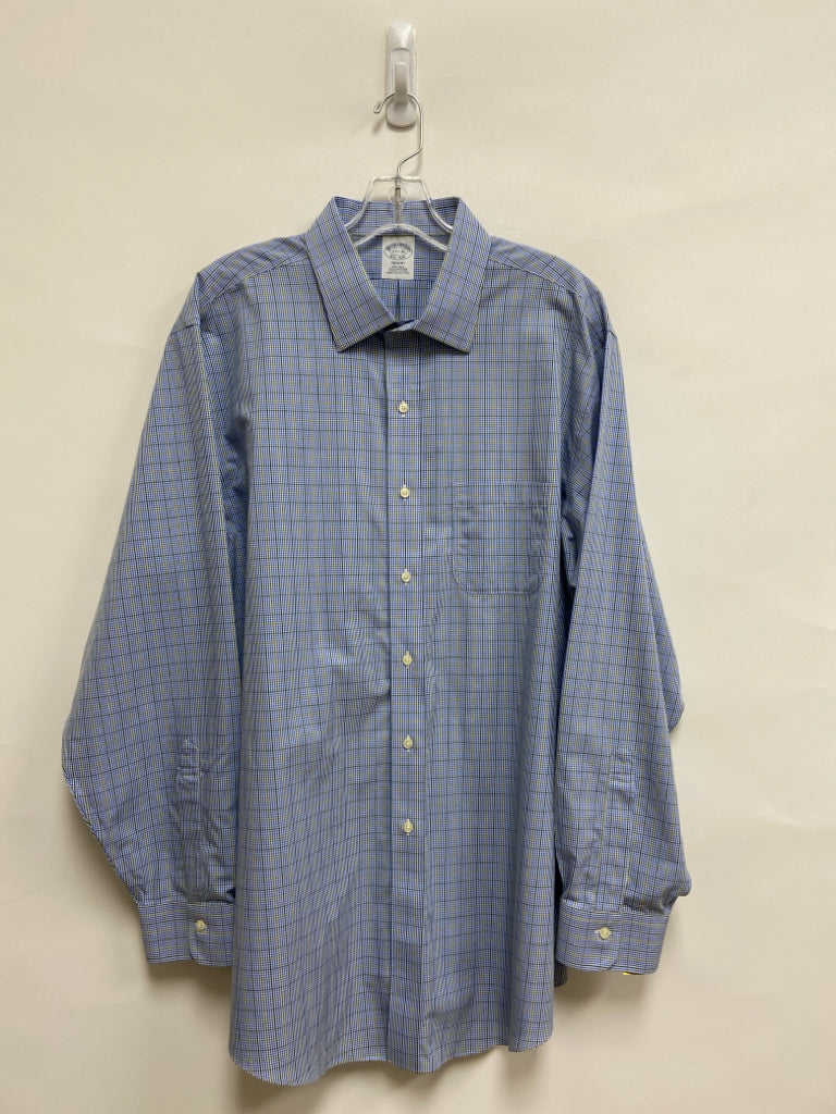 Brooks Brothers Size 17.5 Blue Green/White Plaid Men&