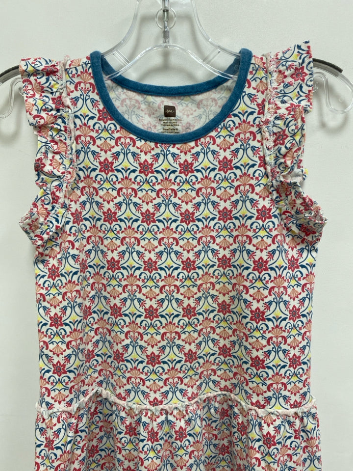 Tea SIZE 6 White/Blue Coral/Yellow Print Sleeveless Girl&