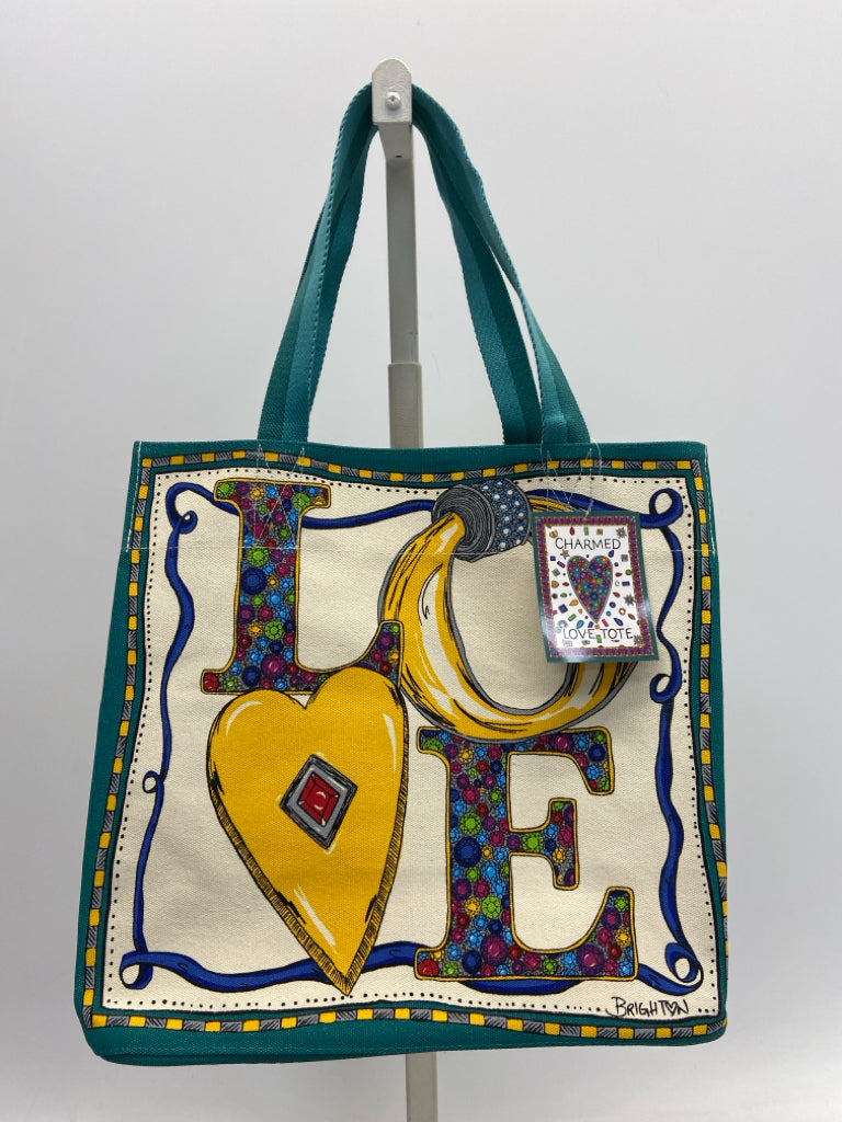 NWT Brighton Natural Multi-Color Heart(s) Canvas Tote Bag