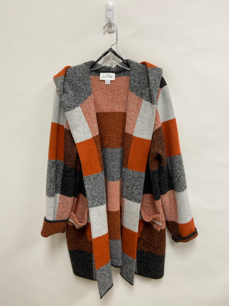 joseph ribkoff Size XL Orange/Black Gray Checkered Duster Ladies Sweater