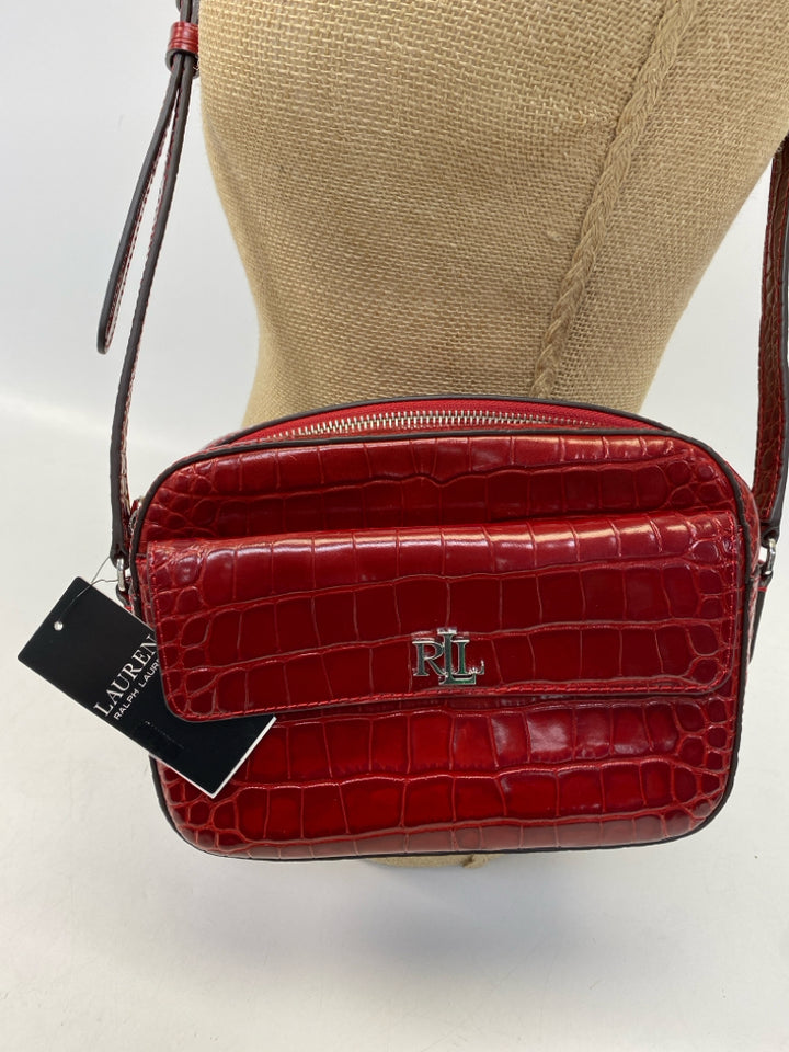 NWT Ralph Lauren Dark Red Embossed Crossbody