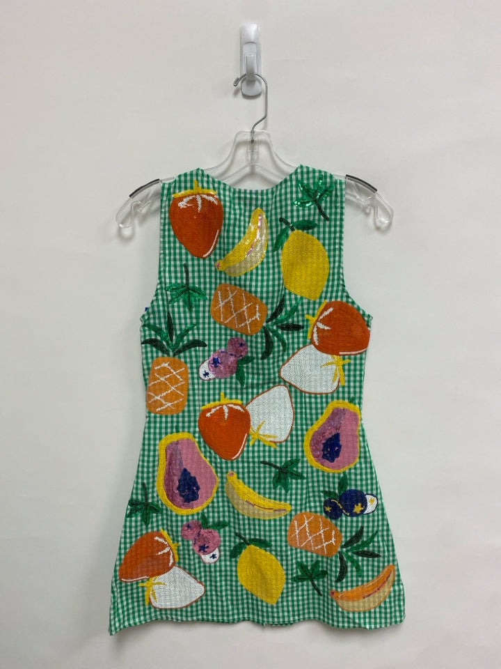 Queen Of Sparkles Size XS Green/White Checkered Sleeveless Ladies Dress