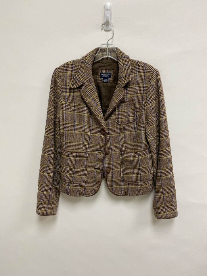 American Eagle Size M Tan Brown/Blue Plaid Wool Blend Ladies Jacket