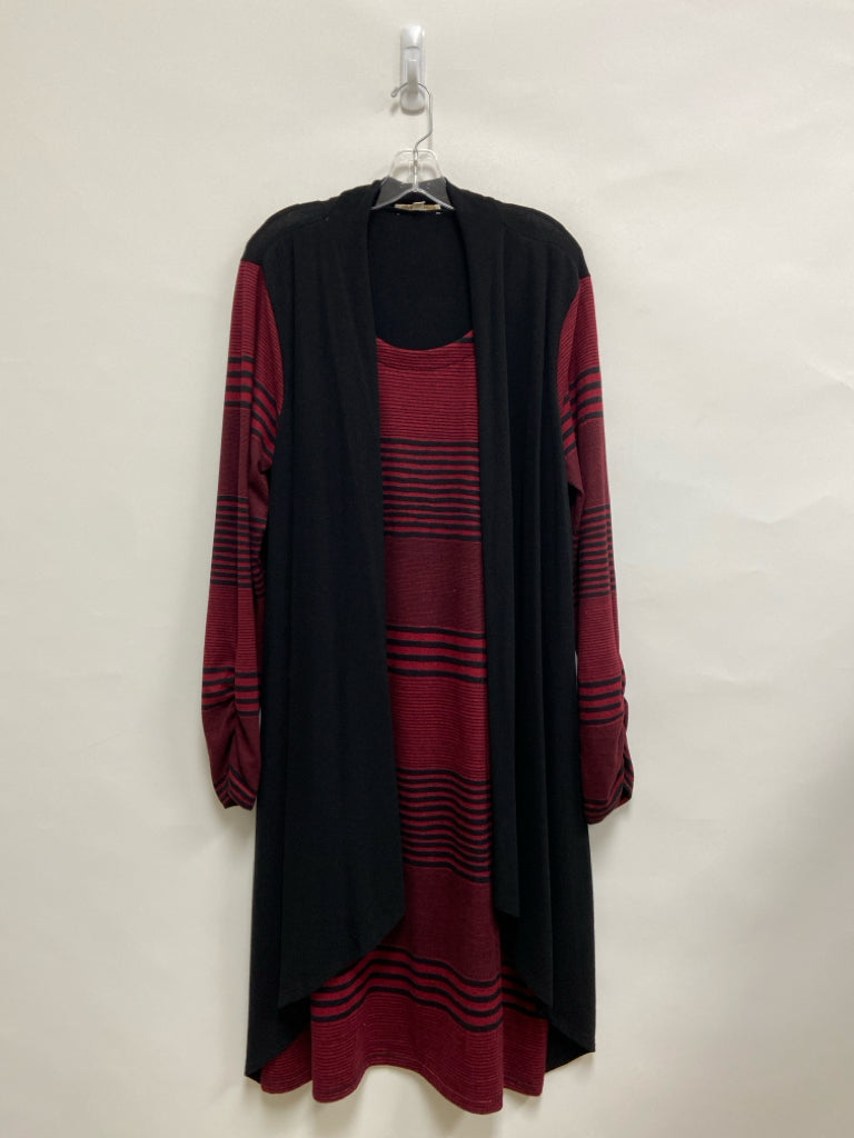 Size 2X Black Red Striped Drape Plus Size Dress