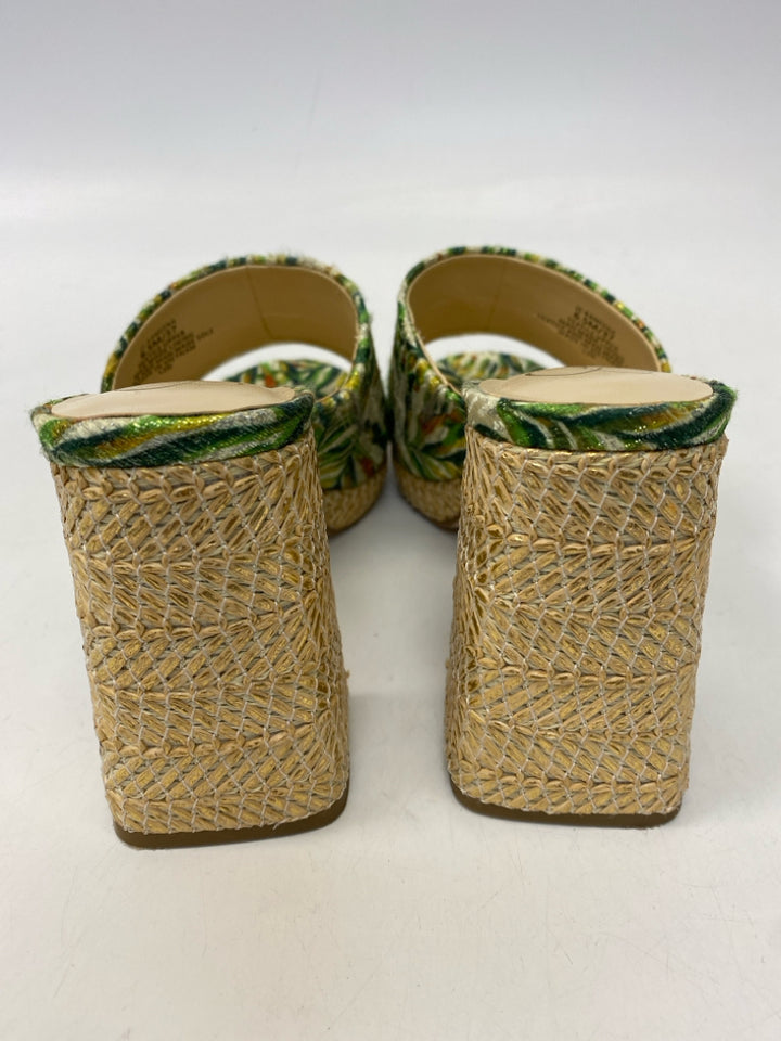 Jessica Simpson  Size 6.5 Green Cream/Orange Leaves Sandals