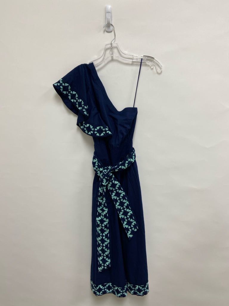 Crown &amp; Ivy Size 4 Navy Aqua Embroidered Ladies Dress