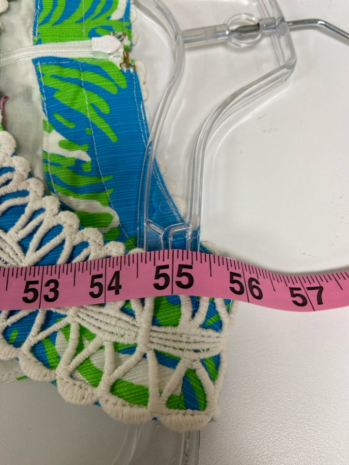 LILLY PULITZER Size 00 Blue/White Lime Green Maxi Ladies Dress