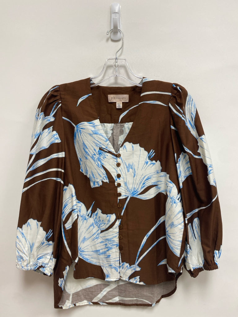 philosophy Size XS Brown White/Blue Flowers 3/4 Sleeve Ladies Top