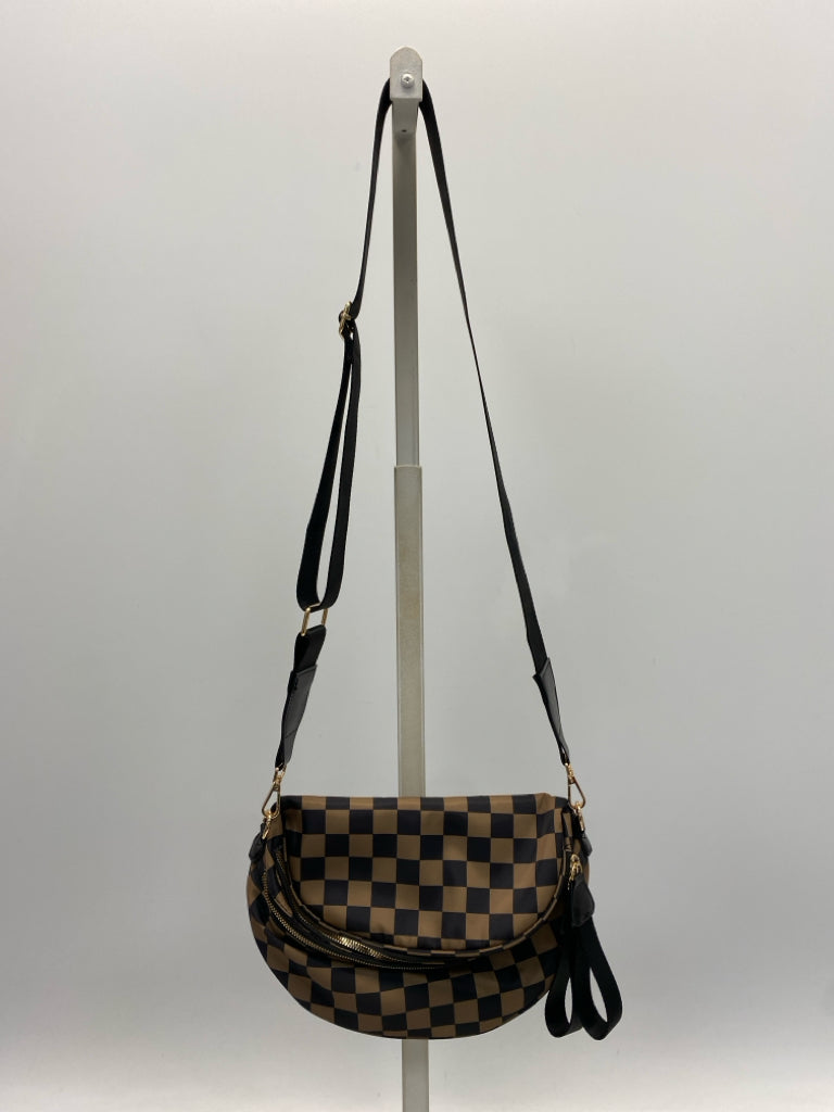 Black Brown Checkered Nylon Crossbody