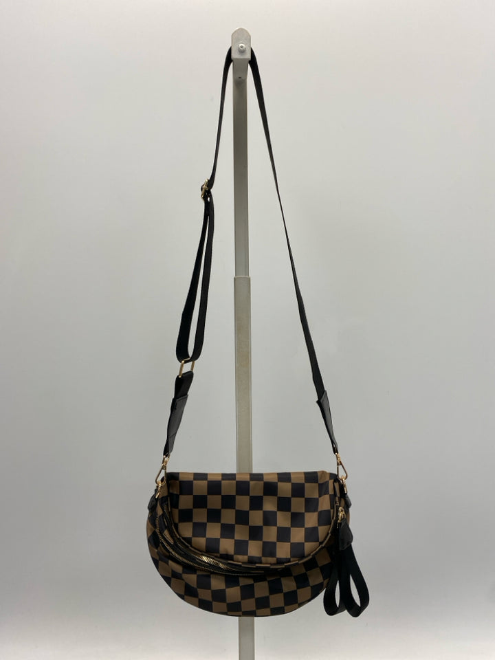 Black Brown Checkered Nylon Crossbody