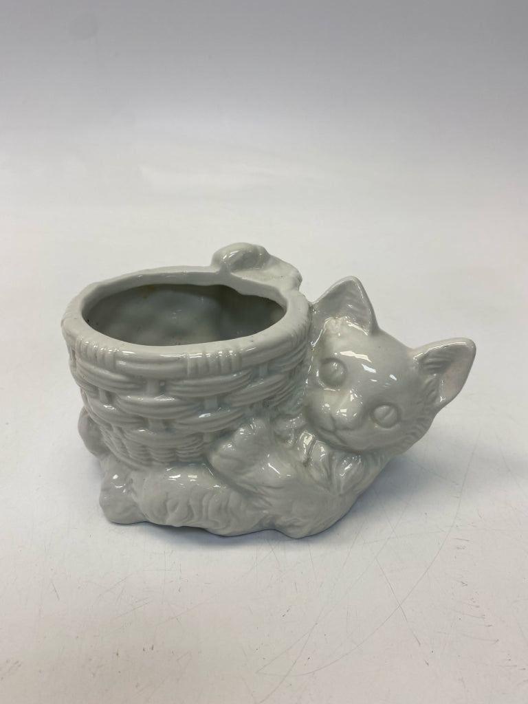 White Basketweave Ceramic Planter