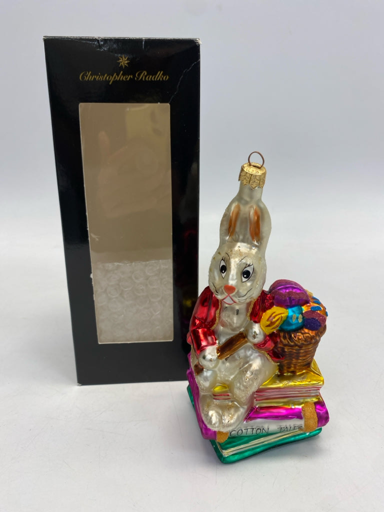 Radko White Green/Multi Rabbit Glass Ornaments