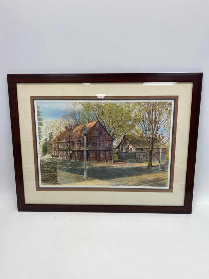 Brown Green/Cream Old Salem Framed Art