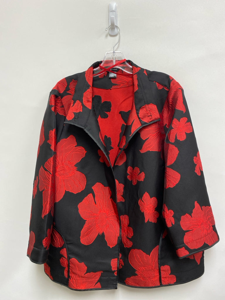 NWT Ali Miles Size 1X Black Red Flowers Plus Size Jacket