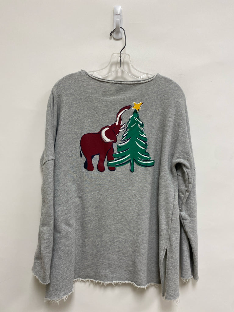 Crown &amp; Ivy Size L Gray Burgundy/Green Elephant(s) Ladies Top