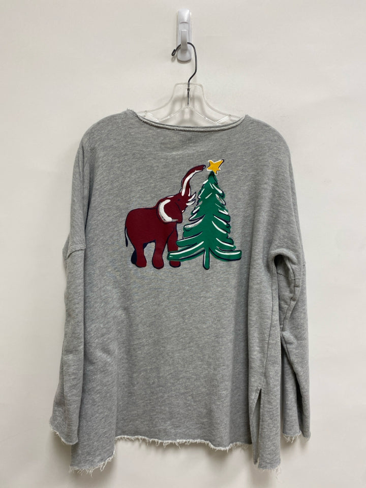 Crown &amp; Ivy Size L Gray Burgundy/Green Elephant(s) Ladies Top