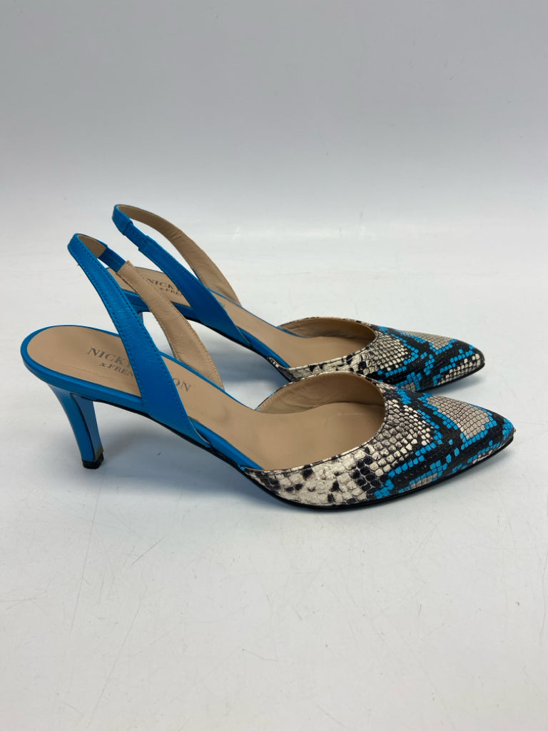 Size 9 Turquoise Black/Cream Snakeprint Heels