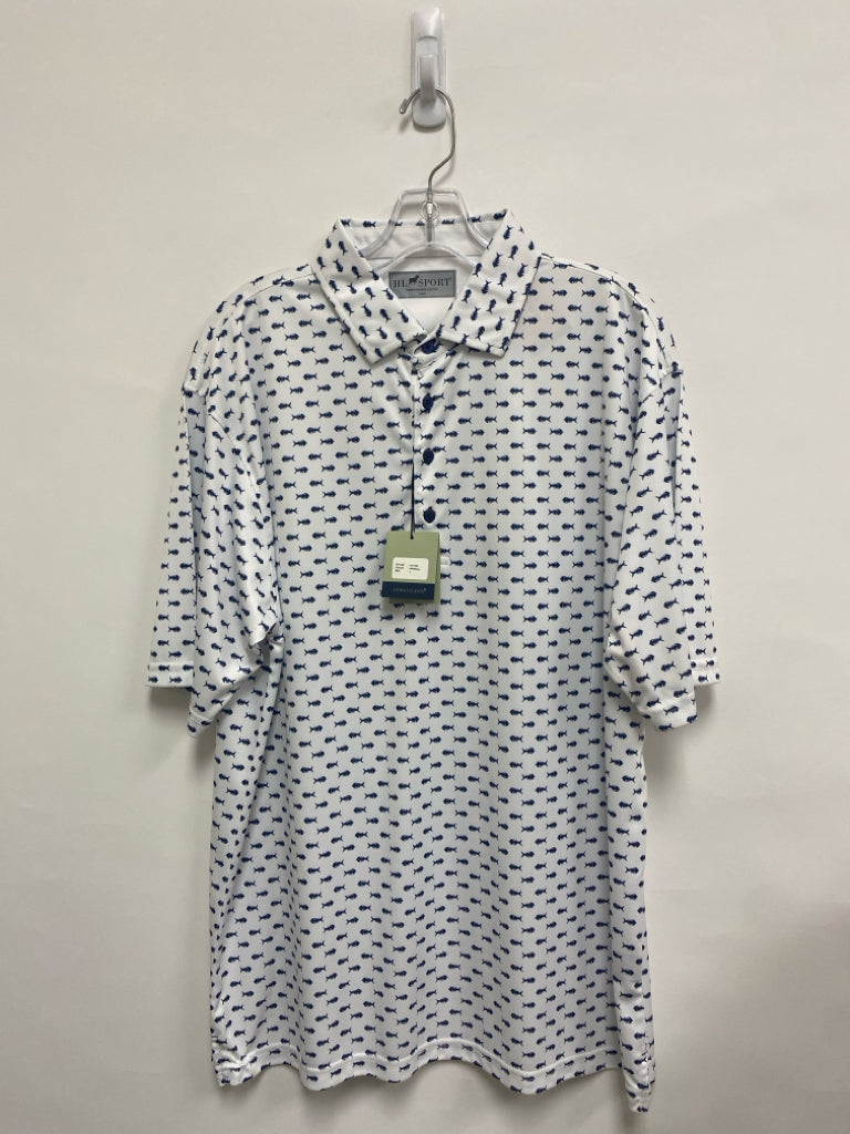 NWT Horn Legend Size L White/Navy Fish Polo Men&