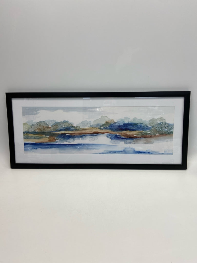 Blue/White Tan/Green Landscape Framed Art